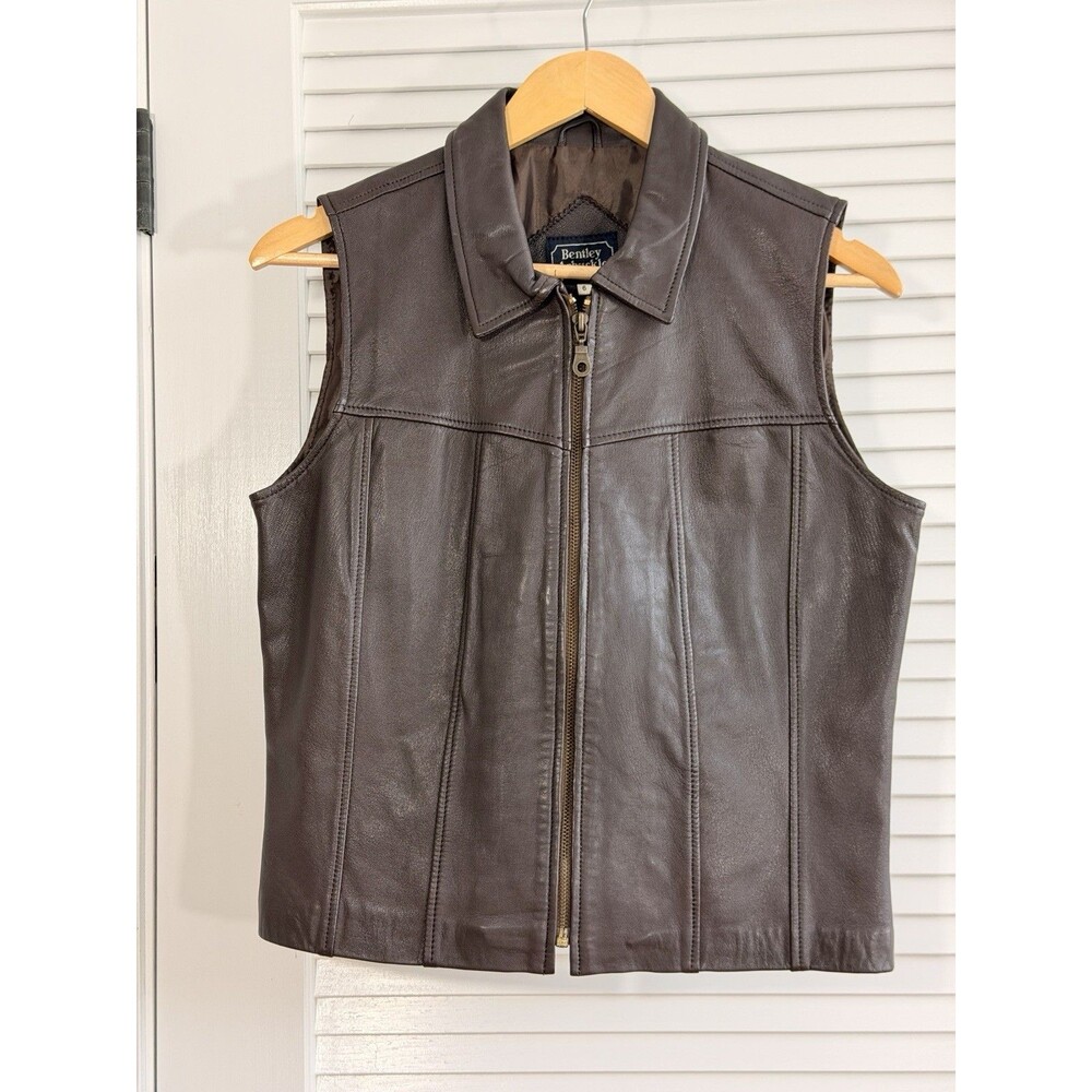 Bentley Arbuckle Women’s Size 6 Brown Lambskin Leather Zip Vest Lined
